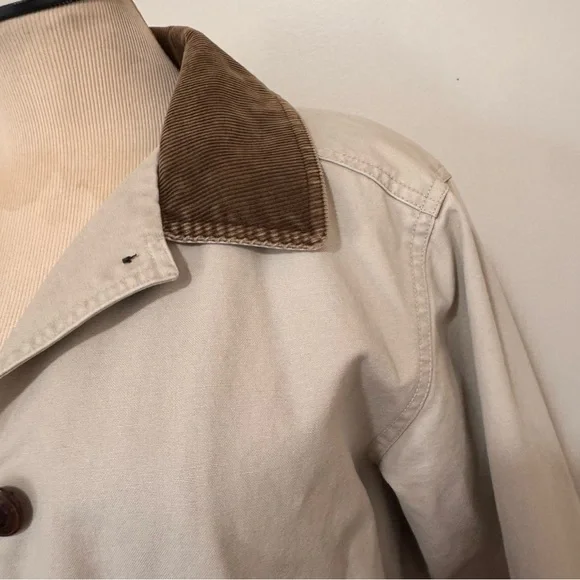 L.L. Bean beige barn jacket brown corduroy collar button fore chore coat women S - Picture 4 of 11